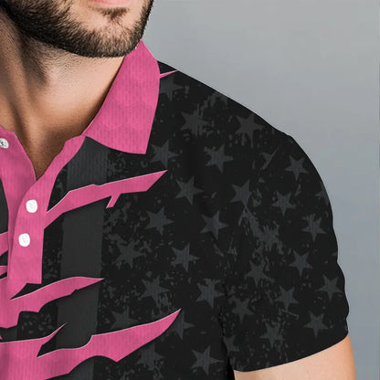 Personalized Mens golf polos shirts custom pink golf ball skin black American flag mens golf apparel NQS9775