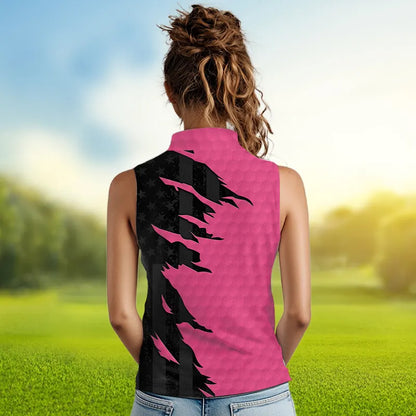 Womens sleeveless golf polos shirts pink golf ball skin black American flag ladies golf apparel NQS9775