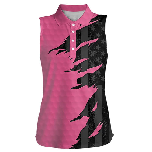 Womens sleeveless golf polos shirts pink golf ball skin black American flag ladies golf apparel NQS9775