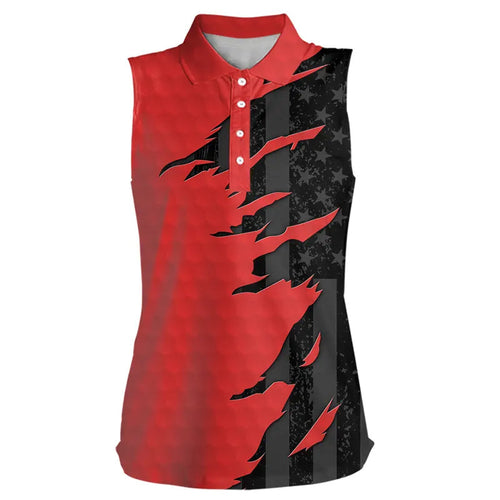 Womens sleeveless golf polos shirts red golf ball skin black American flag ladies golf apparel NQS9776