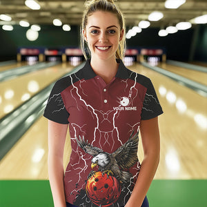 Women bowling Polo, Quarter Zip shirts Custom Eagle bowling lightning storm team league jerseys | Red NQS9781