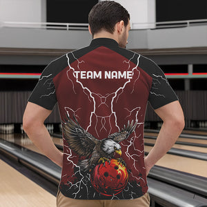 Men's bowling Polo, Quarter Zip shirts Custom Eagle bowling lightning storm team league jerseys | Red NQS9781