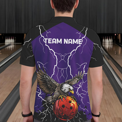 Men's bowling Polo, Quarter Zip shirt Custom Eagle bowling lightning storm team league jersey | Purple NQS9782