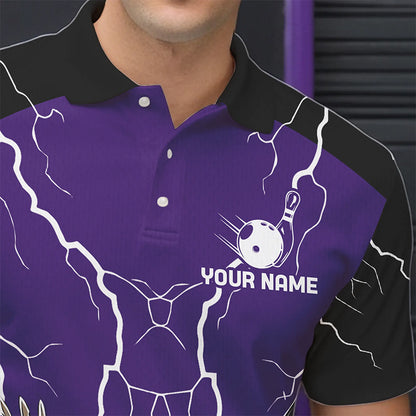 Men's bowling Polo, Quarter Zip shirt Custom Eagle bowling lightning storm team league jersey | Purple NQS9782