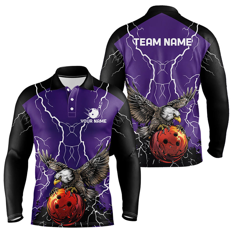 Men's bowling Polo, Quarter Zip shirt Custom Eagle bowling lightning storm team league jersey | Purple NQS9782