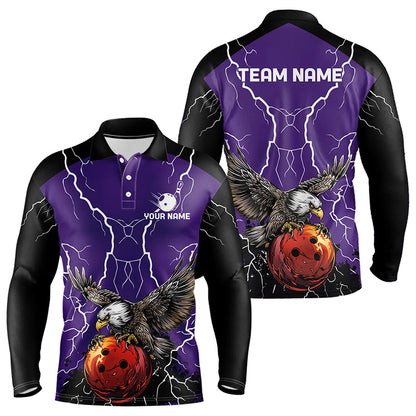 Men's bowling Polo, Quarter Zip shirt Custom Eagle bowling lightning storm team league jersey | Purple NQS9782