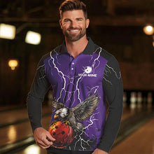 Load image into Gallery viewer, Men&#39;s bowling Polo, Quarter Zip shirt Custom Eagle bowling lightning storm team league jersey | Purple NQS9782