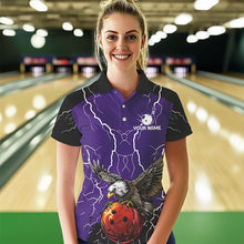 Load image into Gallery viewer, Women bowling Polo, Quarter Zip shirt Custom Eagle bowling lightning storm team league jersey | Purple NQS9782