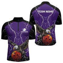 Load image into Gallery viewer, Men&#39;s bowling Polo, Quarter Zip shirt Custom Eagle bowling lightning storm team league jersey | Purple NQS9782