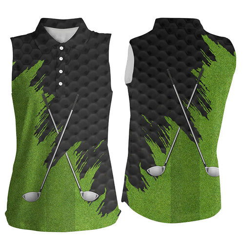 Black and Green golf clubs Womens sleeveless polo shirts, team ladies golf tops NQS7538