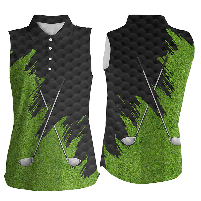Black and Green golf clubs Womens sleeveless polo shirts, team ladies golf tops NQS7538