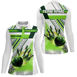 Green and white bowling shirts for womens Custom team league bowling jerseys, gifts for bowlers NQS7539