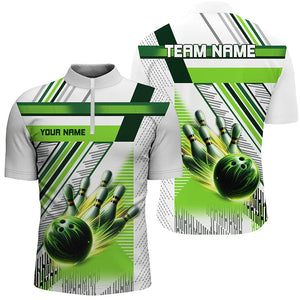 Green and white bowling shirts for Men Custom team league bowling jerseys, gifts for bowlers NQS7539