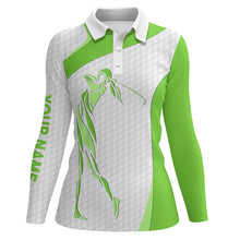 Load image into Gallery viewer, Personalized green golf ball skin white Womens golf polo shirts custom name ladies golf tops NQS5565