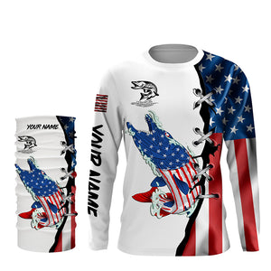 Musky fishing legend American flag patriotic UV protection Customize long sleeves fishing shirts NQS5567