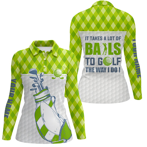 Women golf polo shirt It takes a lot of balls to golf custom green argyle pattern golf shirt for women NQS5574