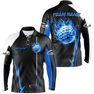 Black and white golf outfits men custom Blue Flame golf ball Mens golf polo shirts, golfing gifts NQS7692