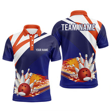 Load image into Gallery viewer, Blue and orange Men&#39;s Bowling polo Shirt Custom Name mens Bowlers Jersey, team bowling gifts NQS5830