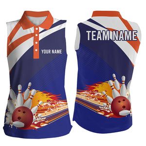 Blue and orange women's Bowling sleeveless polo Shirt Custom ladies Bowlers Jersey, team bowling gifts NQS5830