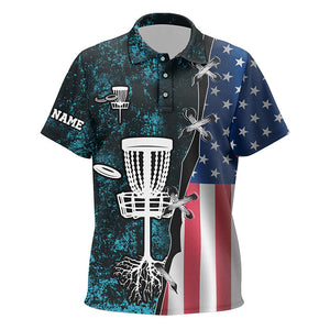 Kid disc golf polo shirts American flag blue grunge custom disc golf team shirt, disc golf gifts NQS7933