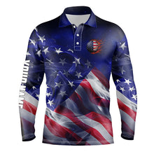 Load image into Gallery viewer, Mens golf polo shirt American flag blue galaxy custom golf team jerseys, patriotic golf gifts NQS7940