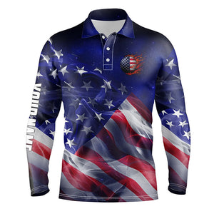 Mens golf polo shirt American flag blue galaxy custom golf team jerseys, patriotic golf gifts NQS7940