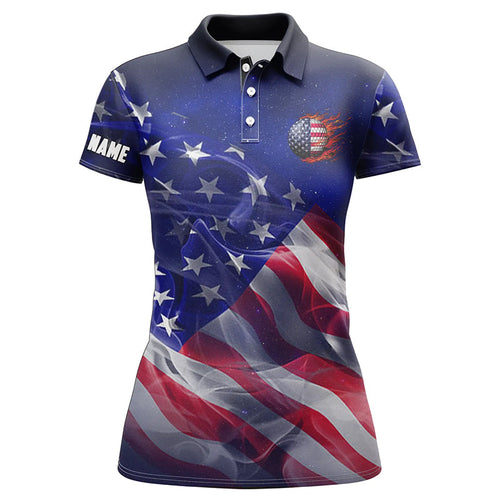 Womens golf polo shirt American flag blue galaxy custom golf team jerseys, patriotic golf gifts NQS7940