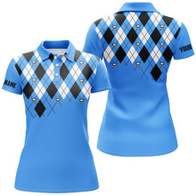 Load image into Gallery viewer, Womens golf polo shirt plus size blue argyle plaid golf skull pattern custom ladies blue golf tops NQS6018