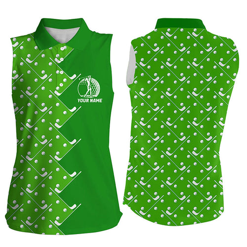 Women sleeveless polo shirts custom Green golf pattern women's golf clothing, unique golf gifts NQS8129