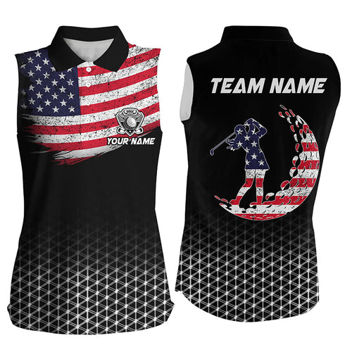 Women sleeveless polo shirts custom American Flag patriotic ladies golf outfits, best golf gifts NQS8132