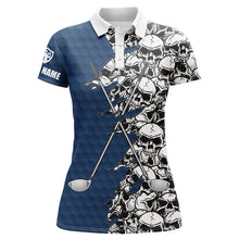 Load image into Gallery viewer, Womens golf polo shirts custom blue pattern skull golf clubs, skull golf performance shirts NQS6237