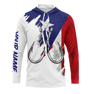 Puerto Rico flag Fishing Fish Hook UV protection custom long sleeve Patriotic fishing apparel NQS8357