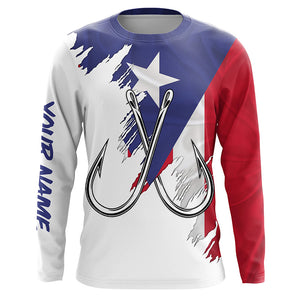 Puerto Rico flag Fishing Fish Hook UV protection custom long sleeve Patriotic fishing apparel NQS8357