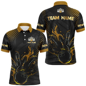 Personalized Black and Gold Bowling Polo, 1/4 Zip Shirts For Men, Custom bowling Team Jerseys NQS8358