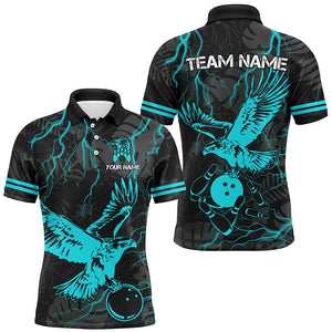 Black tropical Cyan Blue Eagle Bowling Polo, 1/4 Zip Shirts For Black tropical Cyan Blue Eagle Bowling Polo, 1/4 Zip Shirts For