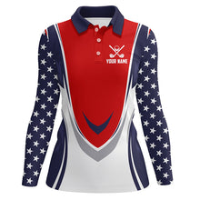 Load image into Gallery viewer, Red, white and blue American Flag Women golf polo shirts custom patriotic golf attire for ladies NQS8361