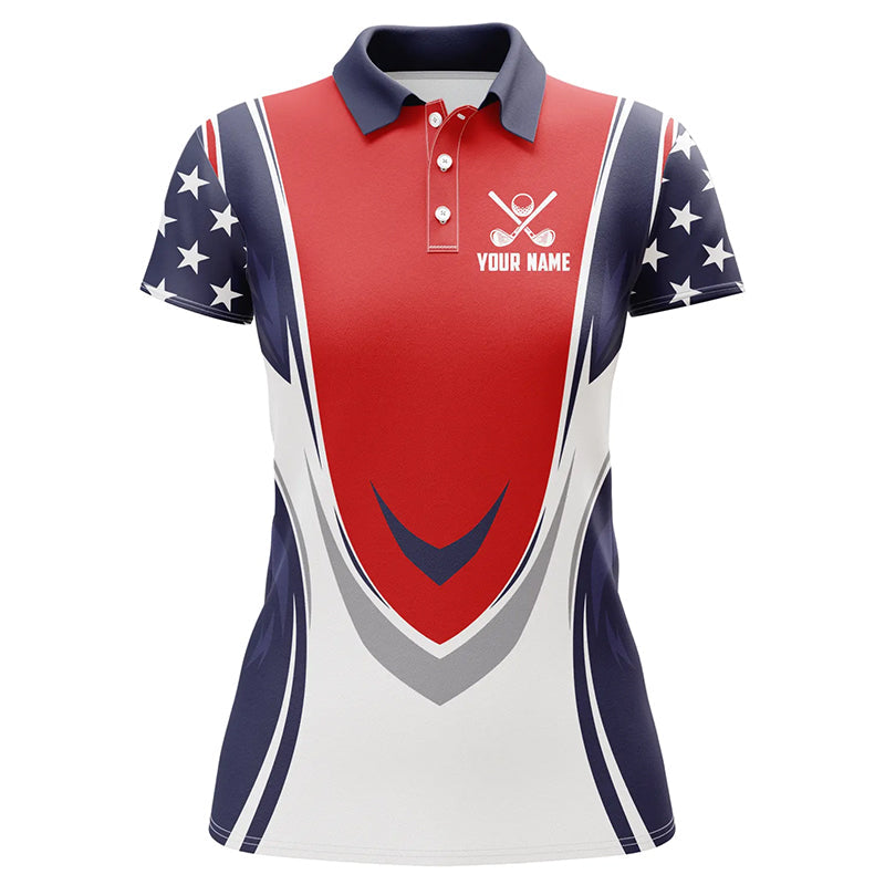 Red, white and blue American Flag Women golf polo shirts custom patriotic golf attire for ladies NQS8361