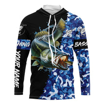 Load image into Gallery viewer, Largemouth bass Fishing blue sea camo UV protection customize name long sleeves shirts fishing apparel NQS2309