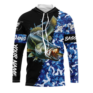 Largemouth bass Fishing blue sea camo UV protection customize name long sleeves shirts fishing apparel NQS2309