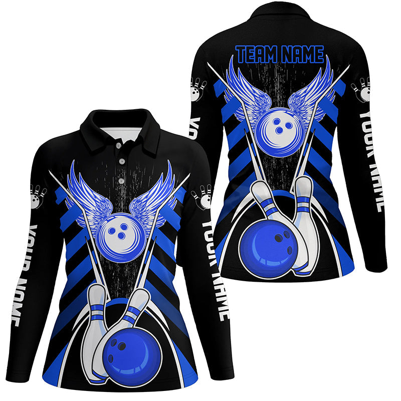 Black and Blue Bowling Shirts For Women Custom Bowling Team League Jerseys, Gift For Bowlers NQS8808