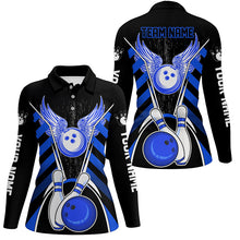 Load image into Gallery viewer, Black and Blue Bowling Shirts For Women Custom Bowling Team League Jerseys, Gift For Bowlers NQS8808