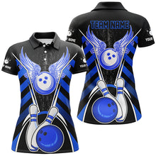 Load image into Gallery viewer, Black and Blue Bowling Shirts For Women Custom Bowling Team League Jerseys, Gift For Bowlers NQS8808