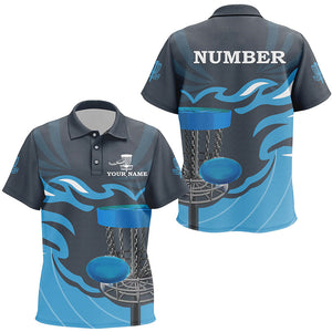 Retro disc golf polo shirt for Kid custom name and number team frisbee golf jerseys | Blue NQS8810