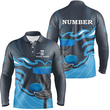 Load image into Gallery viewer, Retro disc golf polo shirts for men custom name and number team frisbee golf jerseys | Blue NQS8810