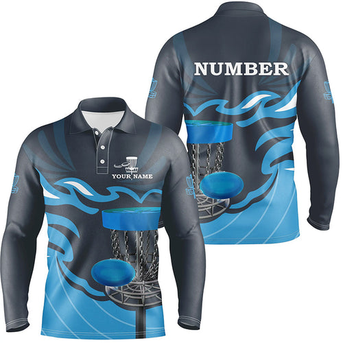 Retro disc golf polo shirts for men custom name and number team disc golf jerseys | Blue NQS8810