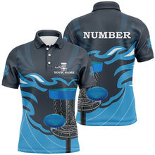 Load image into Gallery viewer, Retro disc golf polo shirts for men custom name and number team frisbee golf jerseys | Blue NQS8810