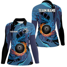 Load image into Gallery viewer, Orange and Blue Flame Camo Bowling Shirts For Women Custom Bowling Team League Jerseys with name NQS8814