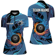 Load image into Gallery viewer, Orange and Blue Flame Camo Bowling Shirts For Women Custom Bowling Team League Jerseys with name NQS8814