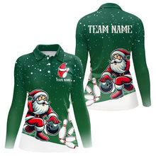 Load image into Gallery viewer, Christmas Santa Bowling Polo, Quarter Zip Shirt For Women Custom Christmas Bowling Team Jersey | Green NQS9053