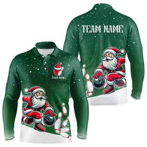 Christmas Santa Bowling Polo, Quarter Zip Shirts For Men Custom Christmas Bowling Team Jerseys | Green NQS9053